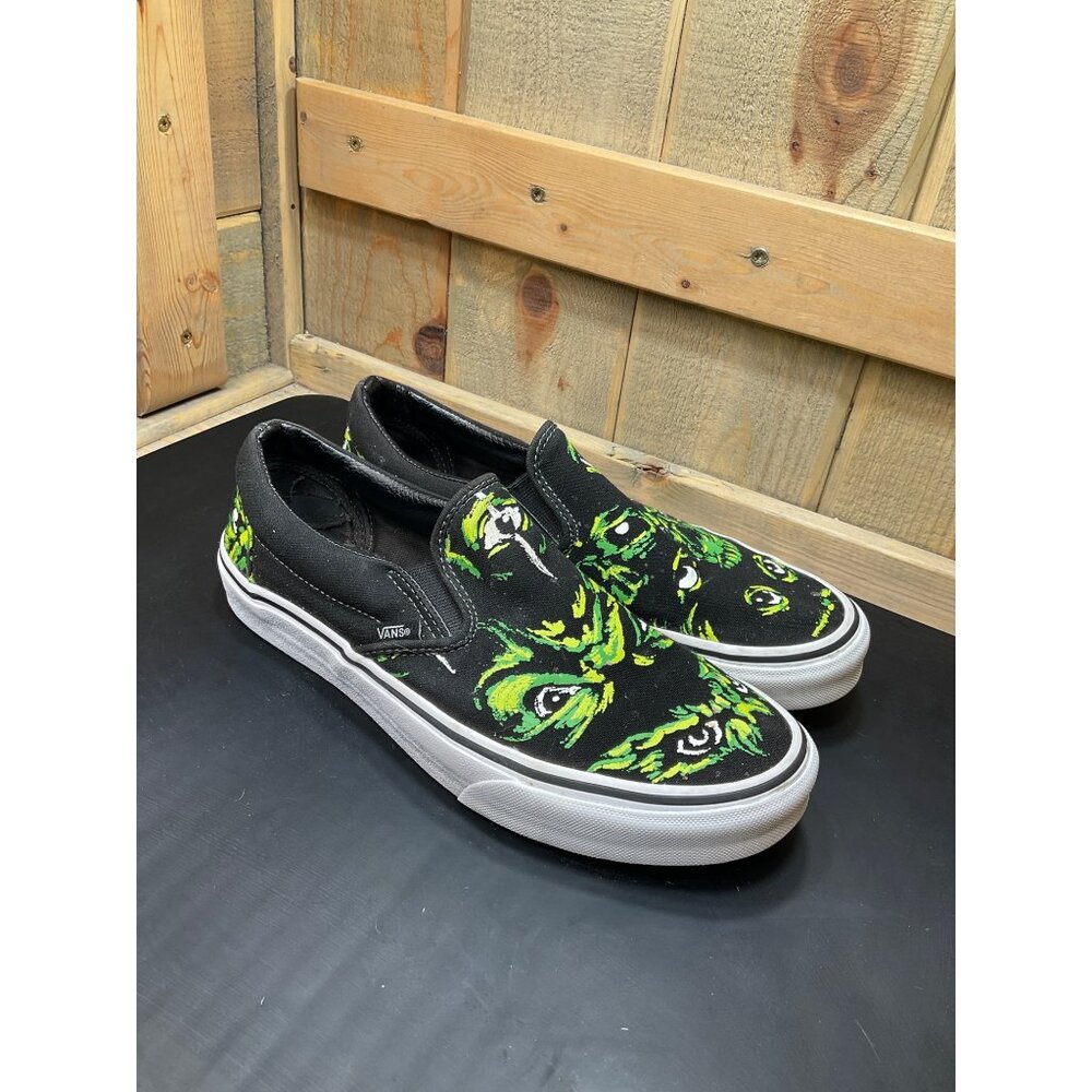 Vans Slip-On Shoes Eyes In The Dark Black Green Mens 9 Womens 10.5